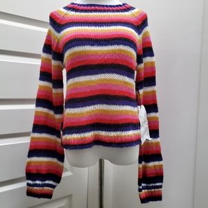 Crave Fame Multicolor Fluffy Stripe Pink Combo Knit Sweater Size S